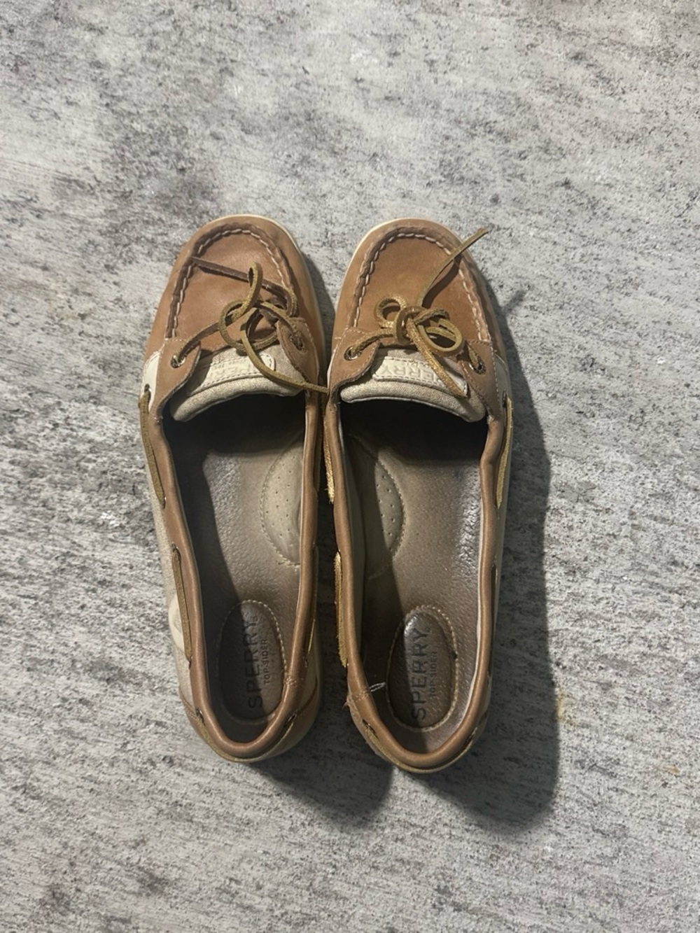 Sperry Tan and Cream Leather Moccasin Boat Shoes